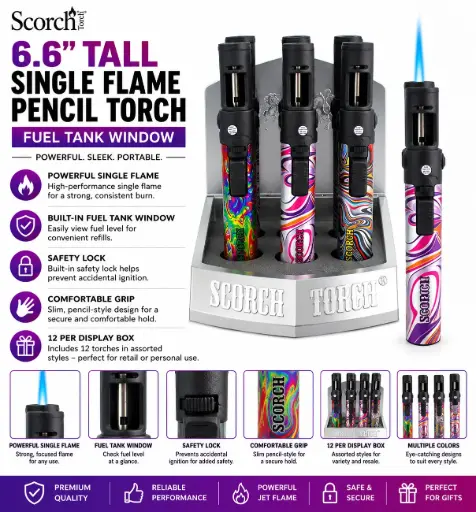 [AM050642] Scorch Torch 7.5" Tall Single Flame Large Torch w/ Lock & Adjustable Nozzle 61870-1 - ( 6 per box)