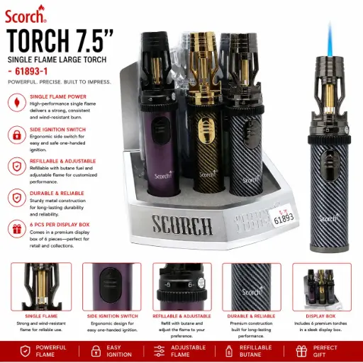 [AM050649] Scorch Torch 7.5" Tall Single Flame Large Torch 61893-1 - ( 6 per box)