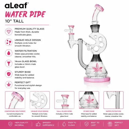 [PC37965] 10" ALEAF WATERPIPE -Pink