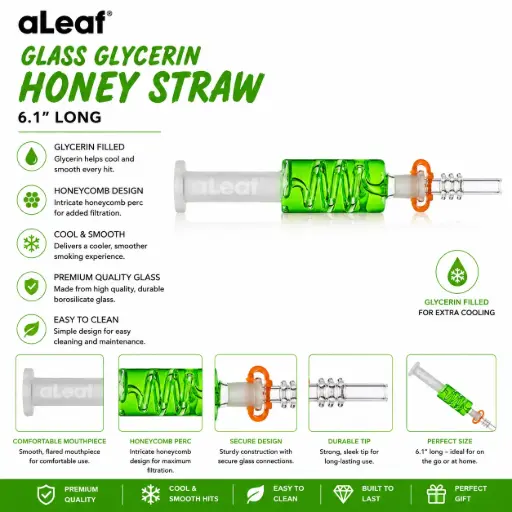 [PC37972] 6.1" ALEAF GLASS GLYCERIN HONEY STRAW Green