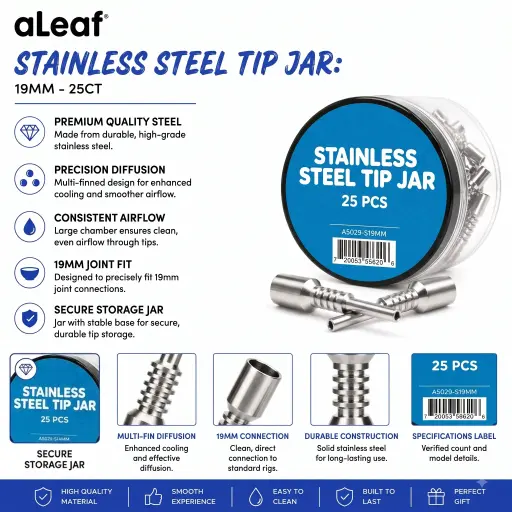 [PC37996] ALEAF STAINLESS STEEL TIP JAR 19MM - 25CT