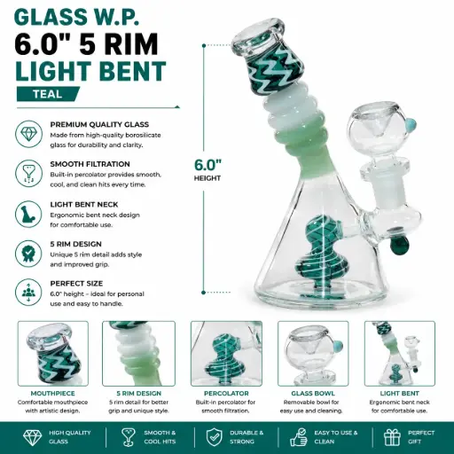 [AM050671] Glass W.P. 6.0" 5 Rim Light Bent - Teal