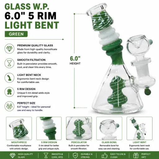 [AM050674] Glass W.P. 6.0" 5 Rim Light Bent - Green