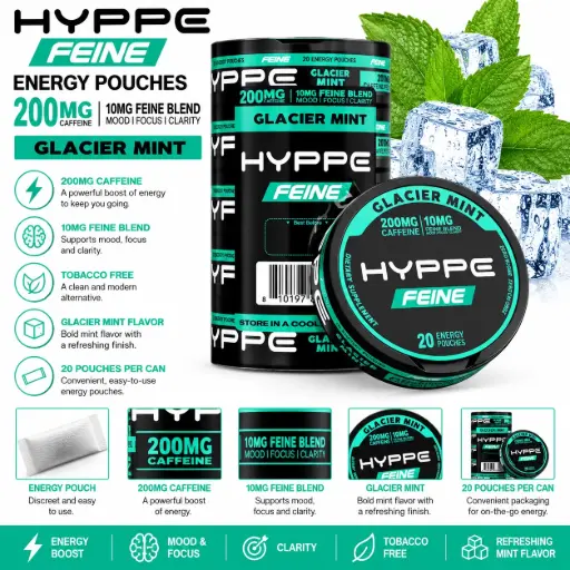 [AM050685] HYPPE FEINE Performance Pouches (200 mg Caffeine) 20 pouches per pack | 5 packs - GLACIER MINT