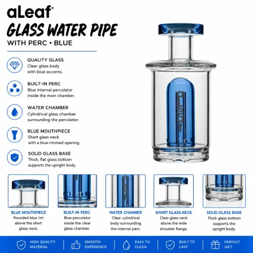 [PC38024] ALEAF GLASS WATER PIPE WITH PERC Blue