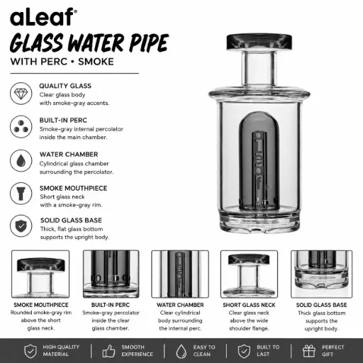 [PC38025] ALEAF GLASS WATER PIPE WITH PERC Smoke