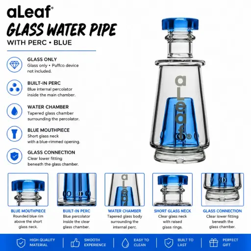 [PC38028] ALEAF GLASS WATER PIPE WITH PERC Blue