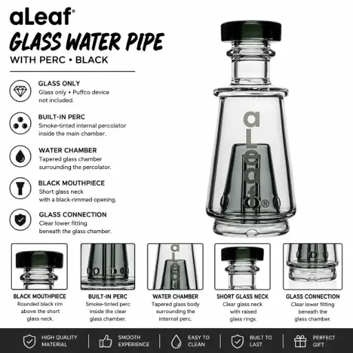 [PC38029] ALEAF GLASS WATER PIPE WITH PERC Black