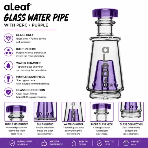 [PC38031] ALEAF GLASS WATER PIPE WITH PERC Purple