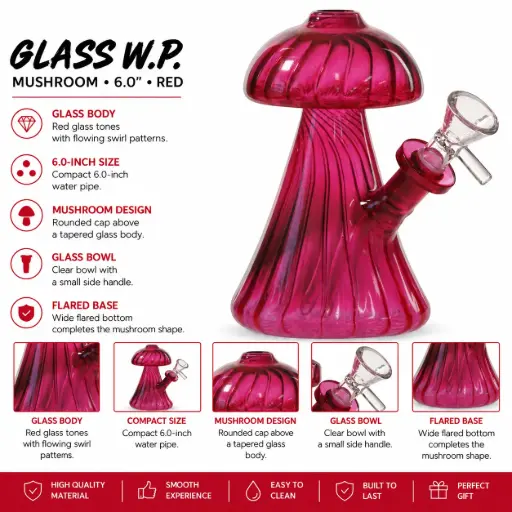 [AM050693] Glass W.P. Mushroom 6.0" - Red