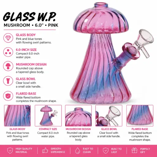 [AM050695] Glass W.P. Mushroom 6.0" - Pink
