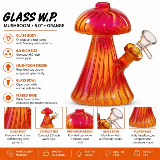 [AM050696] Glass W.P. Mushroom 6.0" - Orange
