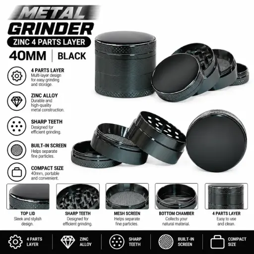 [AM050709] Metal Grinder Zinc 4 parts layer 40mm - Black 
