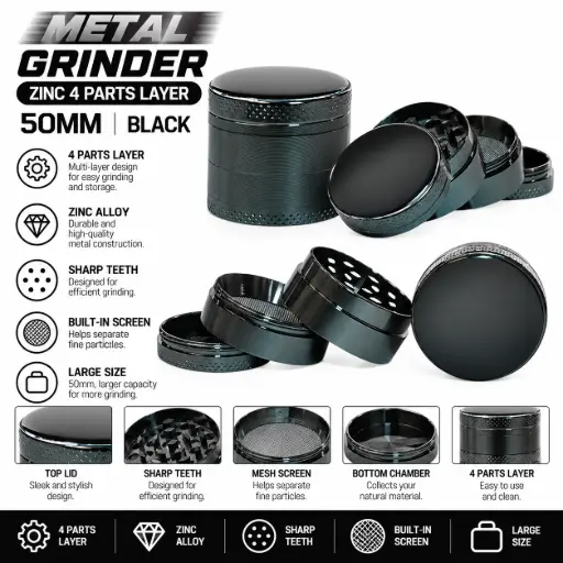 [AM050710] Metal Grinder Zinc 4 parts layer 50mm - Black