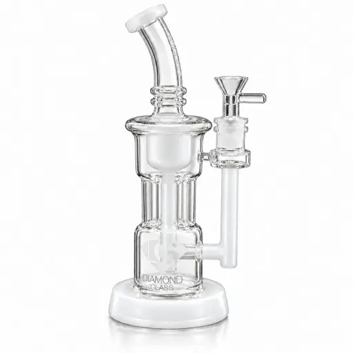 [DG00185] Diamond Glass 9" RIG WITH STEM AND DIFFUSER PERCS - DGR1180 White