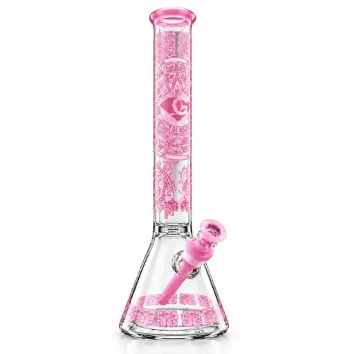 [DG00274] Diamond Glass 18" 7MM THICK GLASS BEAKER WITH ATZEC - DGW1041 Pink