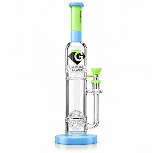 [DG00326] Diamond Glass 16" RATCHED AND SPHERE PERCS - DGW940 Milky Blue/Slime
