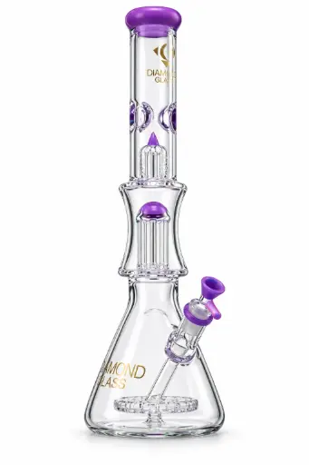 [DG00337] Diamond Glass 17" BEAKER WITH DOUBLE BEAKER AND TREE PERCS - DGW947 Violet