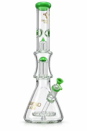 [DG00339] Diamond Glass 17" BEAKER WITH DOUBLE BEAKER AND TREE PERCS - DGW947 Slime Green