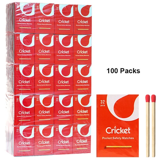 [AM023097] Cricket Matches Pocket Safety Matches 2.0" / 32 matches per pack - 100 packs