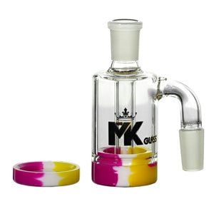 [AM023174] MK Glass Ash Catcher Reclaimer with Silicone Container Jar 14mm 3.5" 90 Degree