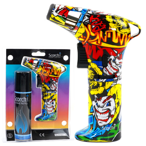 [AM025425] Scorch Torch Lighter Design Torch Blister Combo- Butane Refil 6.5" (61687) Evil Clown