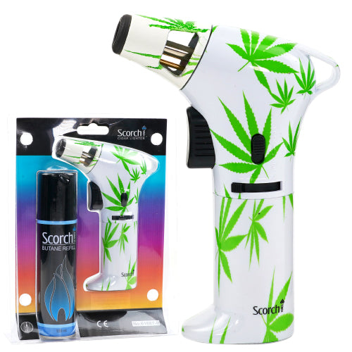 [AM025739] Scorch Torch Lighter Design Torch Blister Combo- Butane Refil 6.5" (61687) Leaf