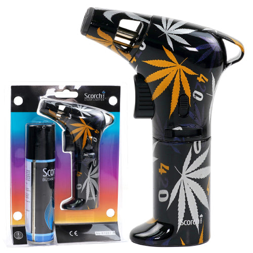 [AM025741] Scorch Torch Lighter Design Torch Blister Combo- Butane Refil 6.5" (61687) Leaf Black