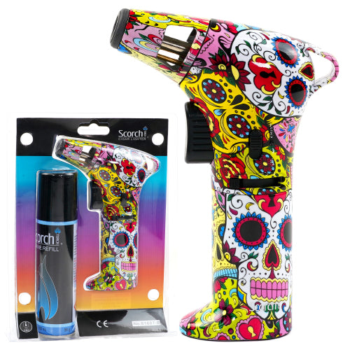 [AM025755] Scorch Torch Lighter Design Torch Blister Combo- Butane Refil 6.5" (61687) Los Muertos